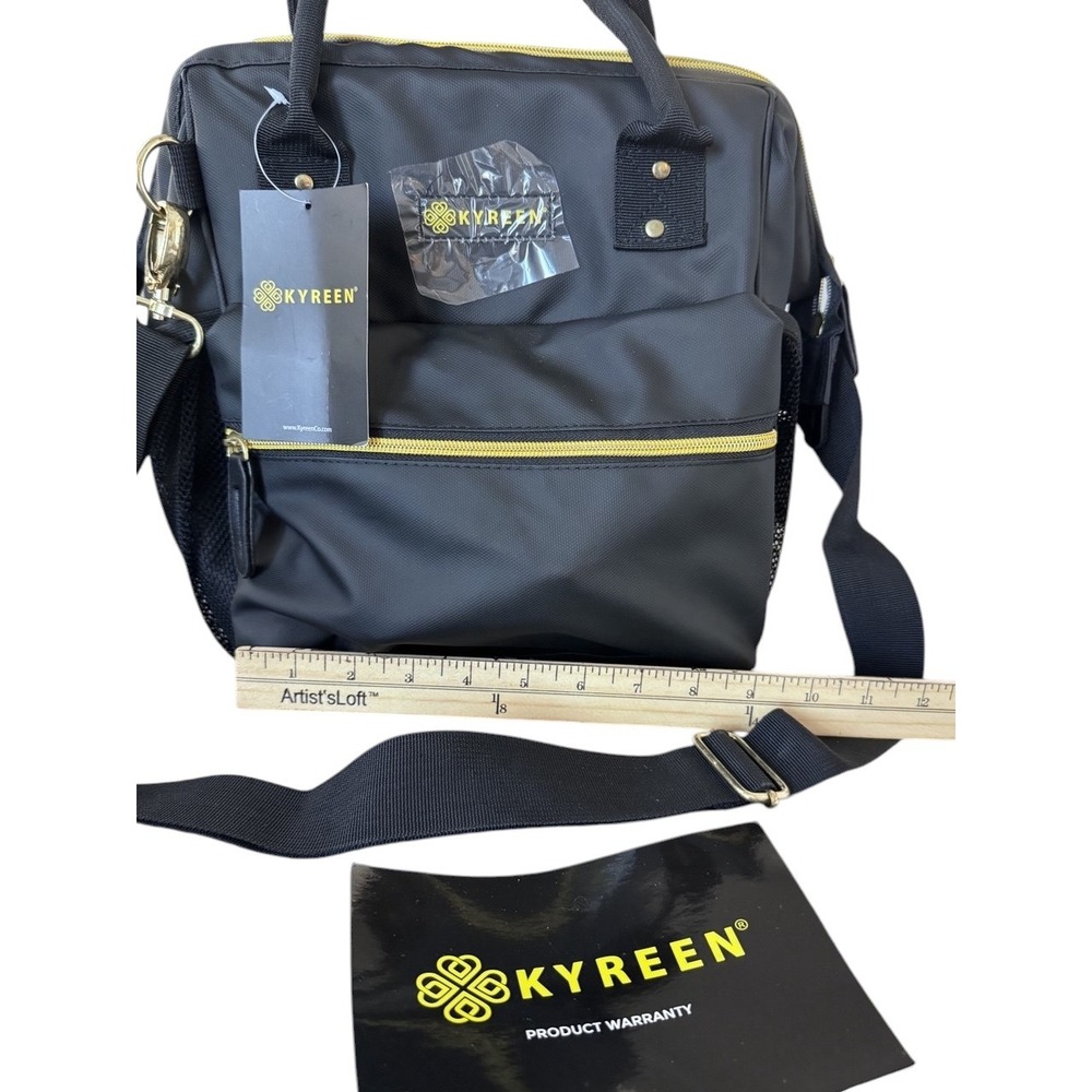 Kyreen Cooler Lunch Bag Unisex OS Black Nylon Crossbody Top Handle Gold Zip - Picture 9 of 13